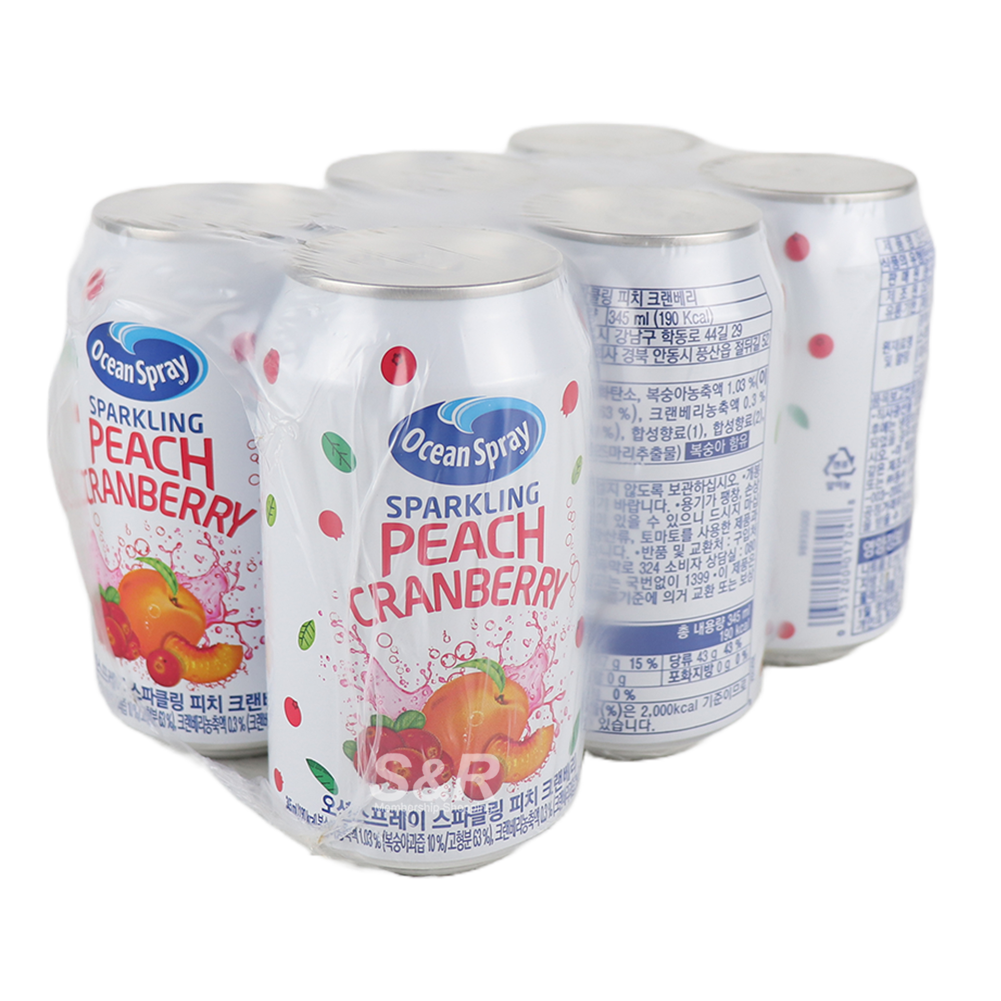 Ocean Sparkling Spray Peach Cranberry 6 cans